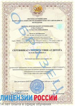 Образец сертификата соответствия аудитора №ST.RU.EXP.00006191-3 Междуреченск Сертификат ISO 50001